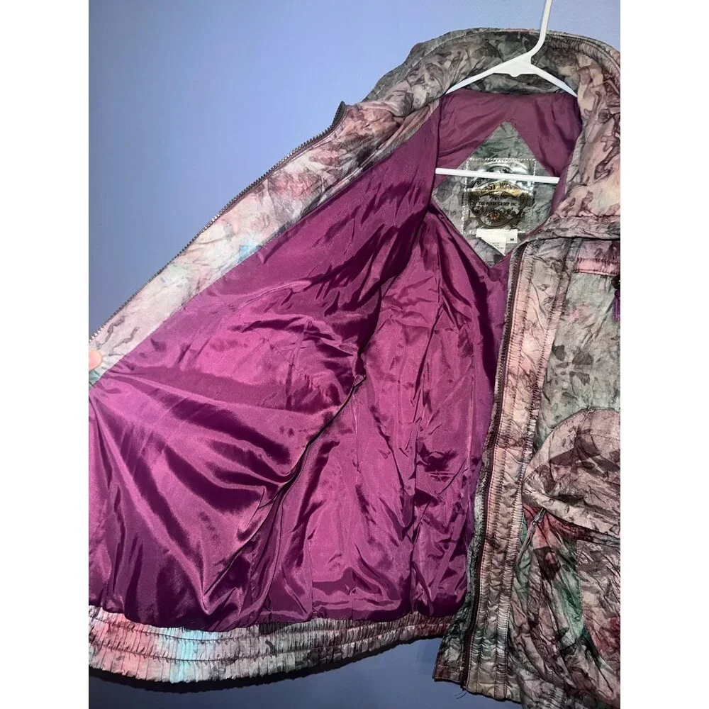 Vintage Women's Puffer Winter Jacket Metallic Purple/Green Camo Sz Med East West